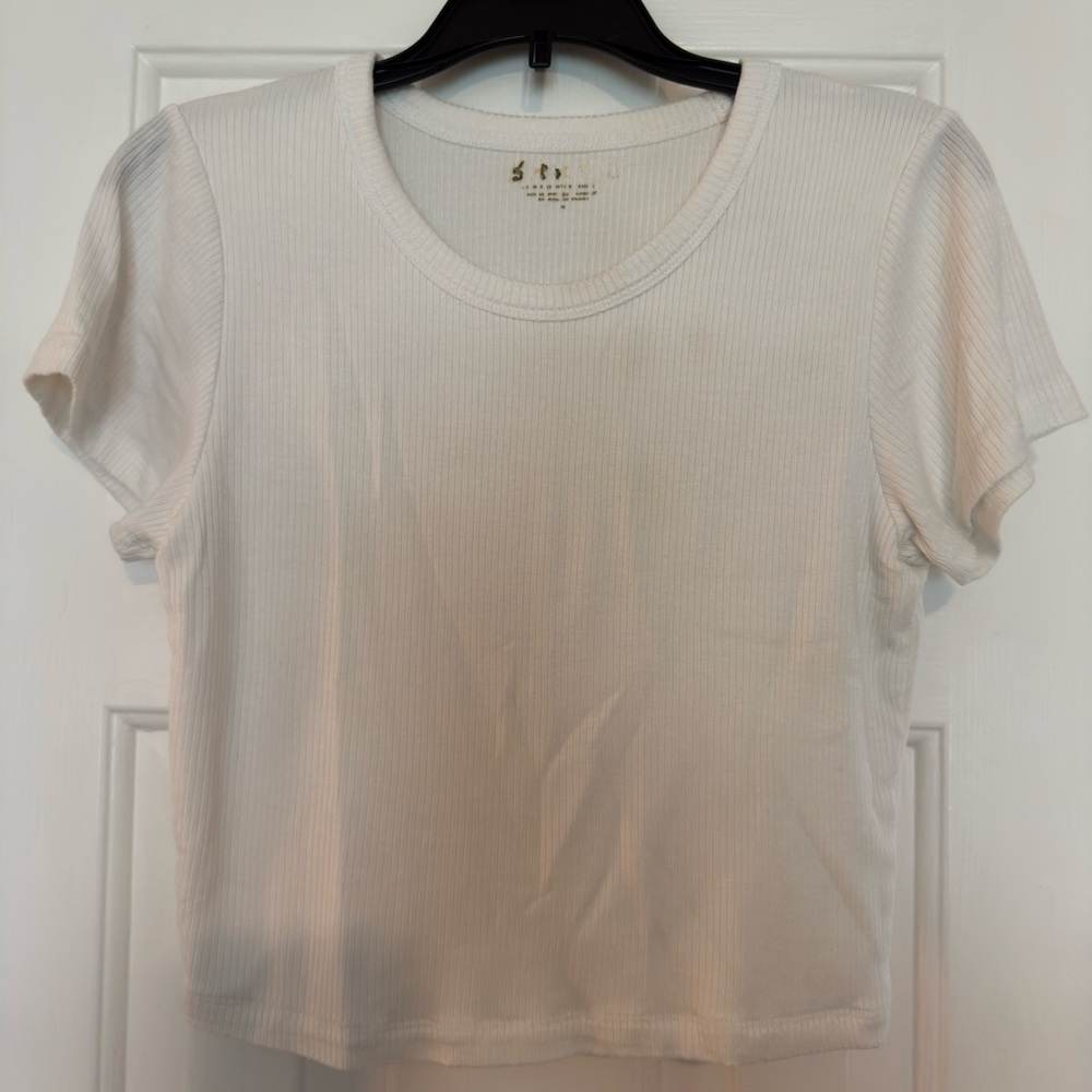 Skatie Ribbed Crop Tee - White